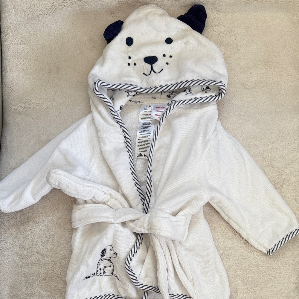 Little Me White and Black Kids Robe with Animal Design
